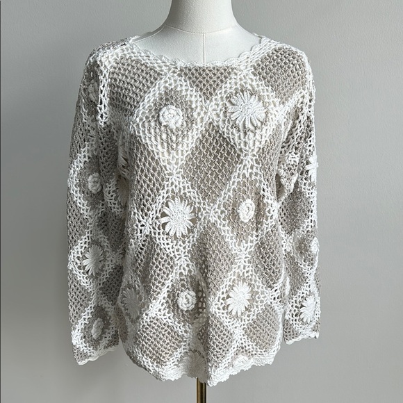 Vintage 90’s Granny Knit Crochet Breathable Resort Wear Boho Swimsuit Cover Up M - Picture 1 of 8